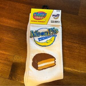 Crazy Socks MoonPie Design Men's Crew Socks - White. Size 6-12